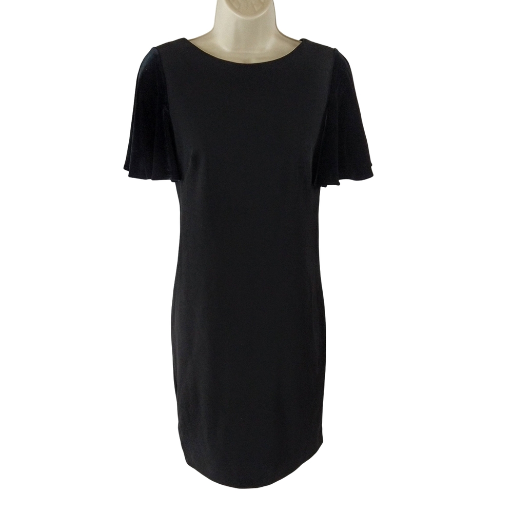 Calvin Klein Black Midi Dress With Velvet Flutter Sleeves